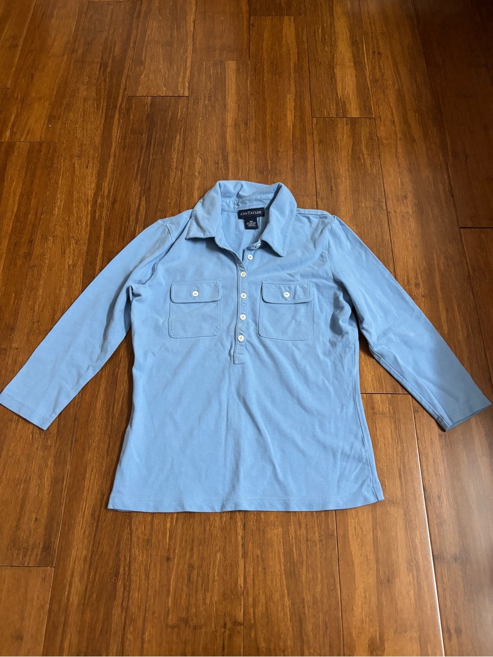 Ann Taylor Blue Polo Shirt with 3/4 Sleeves Size XS
